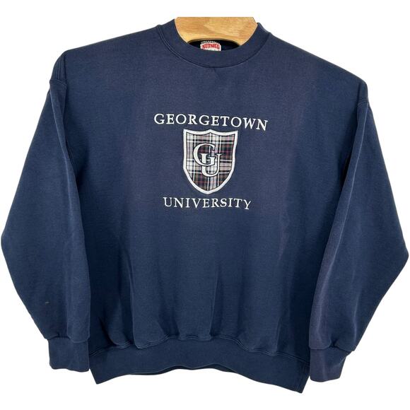 VTG 90s Men's Blue Nutmeg Georgetown University Bulldogs Crewneck Sweatshirt XL - Picture 1 of 8